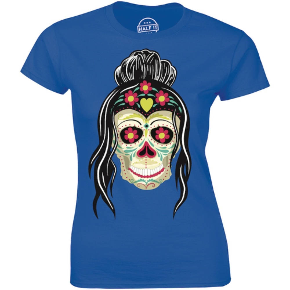 Floral Skeleton Scary Cute Long Hair Skull T-shirt